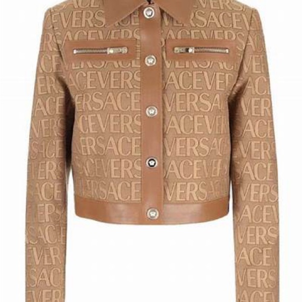Versace Tan and Brown Blazer with Classic Collar